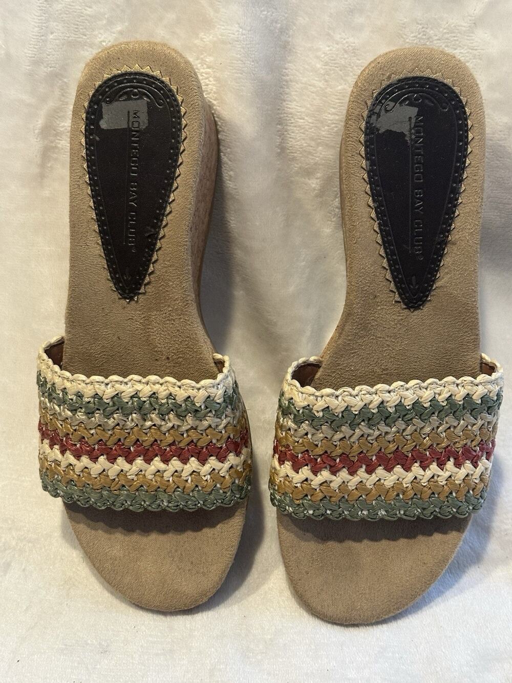 Montego Bay Club Womens Size 7.5 Multi Color Fabric Slide Sandals Beach Resort